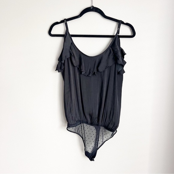 2/25 Free People Not Tired Bodysuit Black Ruffle Boho Date Night Intimately - Picture 3 of 6